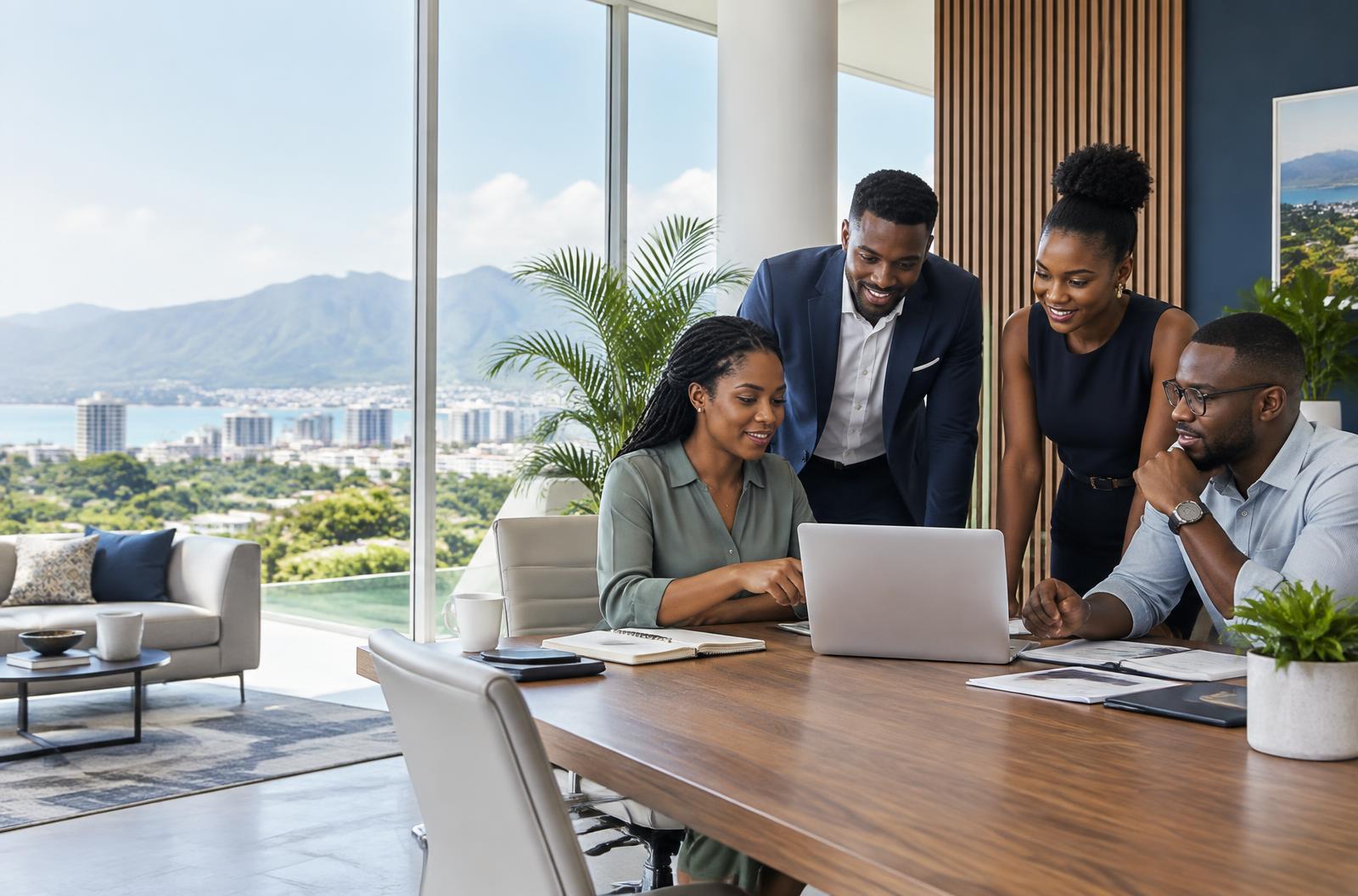 Jamaican professionals collaborating in a modern workplace